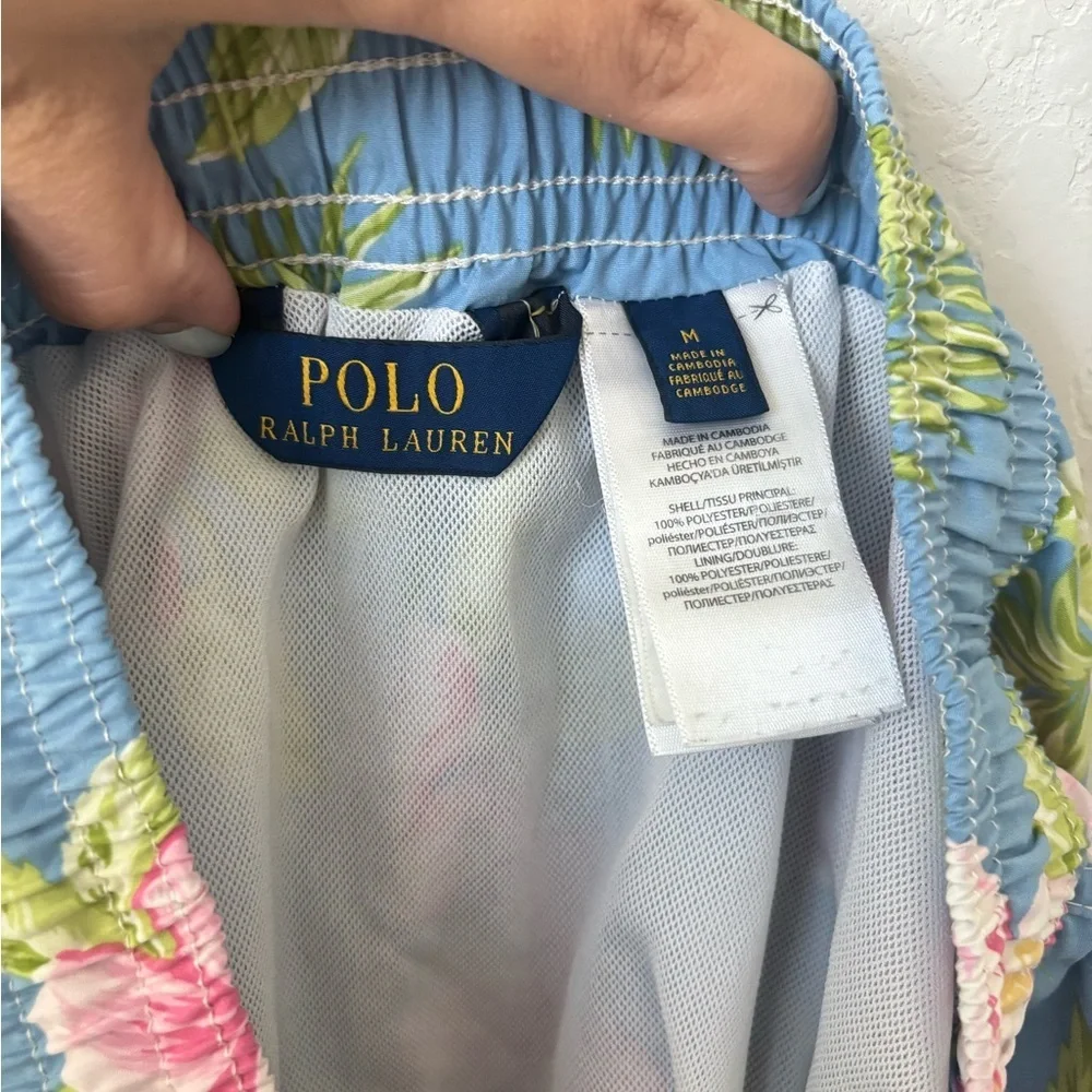 Polo Ralph Lauren Men Swim Trunks Tropical Hawaiian Floral Blue Size Medium